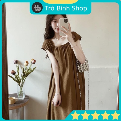 Váy hai dây bản to vải đũi thấm hút mồ hôi dáng dài maxi 3 màu tôn da, váy suông hai dây bản to chất đũi mềm