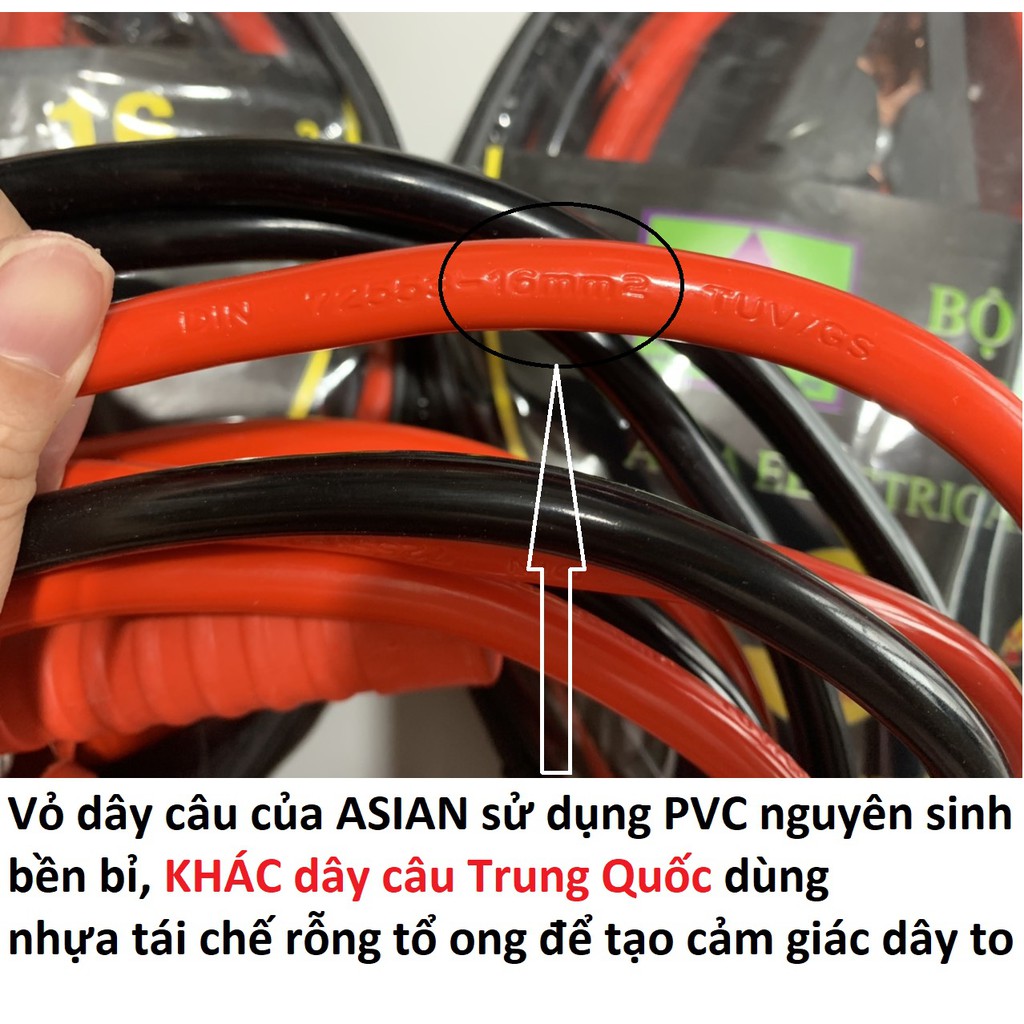 Bộ 2 dây câu bình ắc quy đầu bọc kín tránh tia lửa điện 1000MAH dài 3 mét lõi lớn