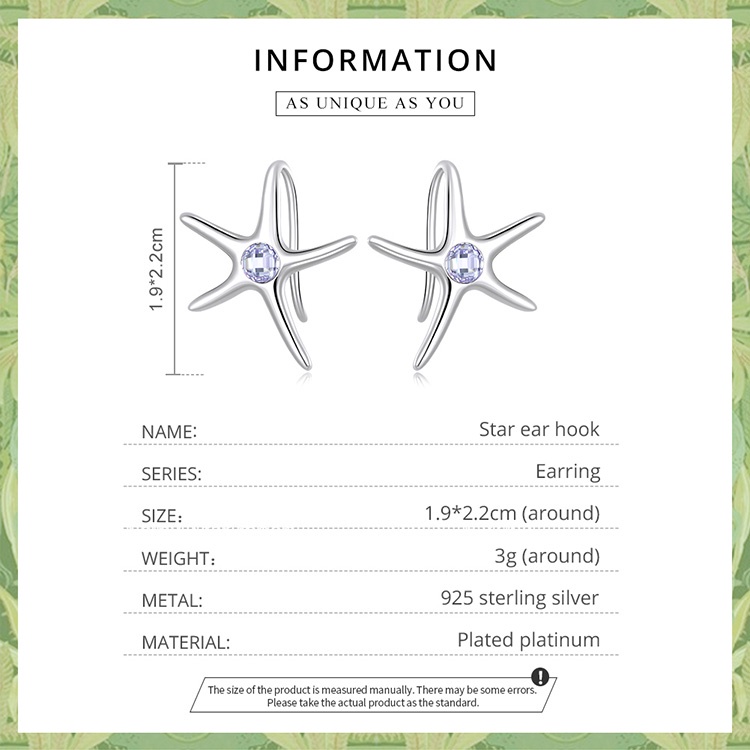 Hoa tai BAMOER Bạc 925 hình ngôi sao biển thời trang