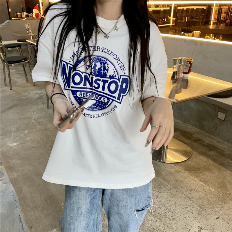 SUXI Áo Thun Nữ Tay Ngắn Dáng Rộng In Hình Thời Trang