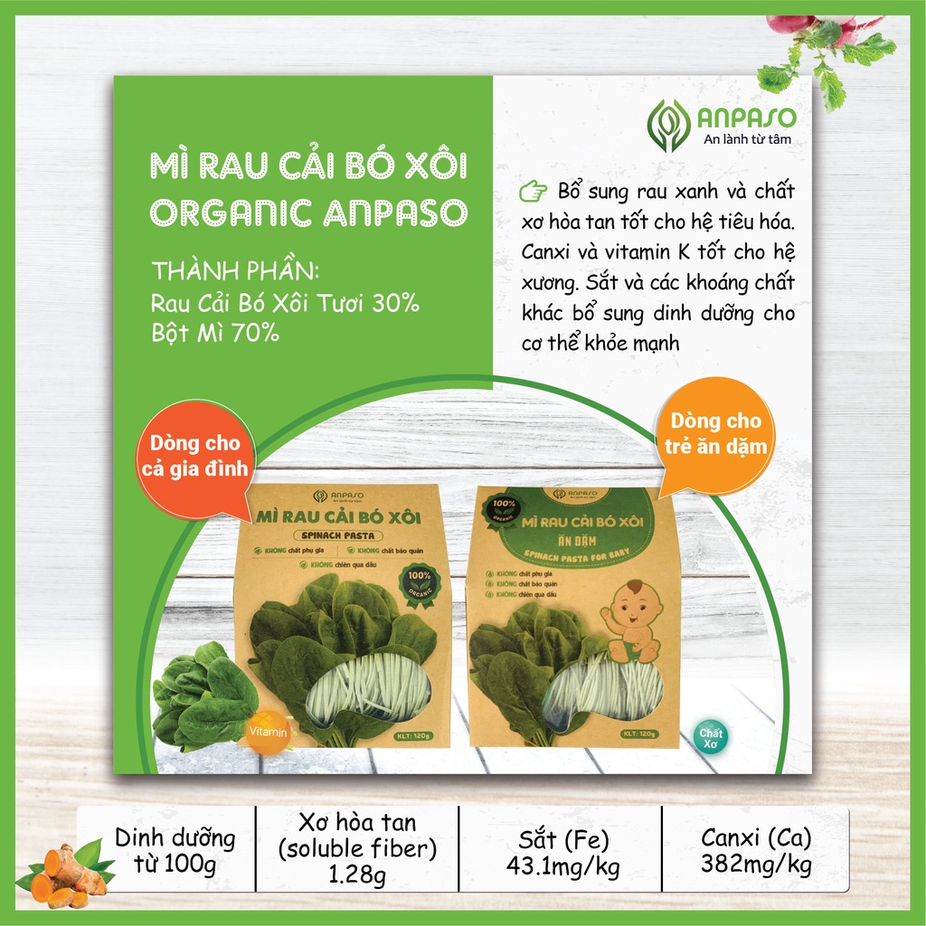 Mì rau củ hữu cơ Anpaso, mỳ rau organic eat clean giảm cân, ăn chay, thực dưỡng, bổ sung vitamin, chất xơ 5 vị rau 300g