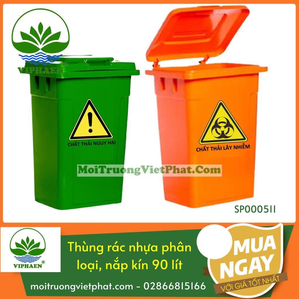 Thùng rác nhựa đựng chất thải nguy hại, nắp kín có bánh xe 90 lít