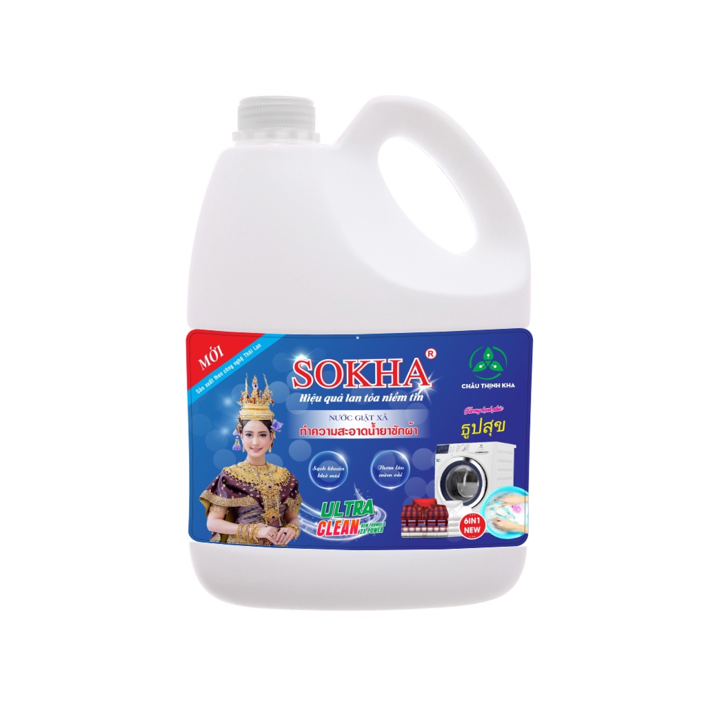 Nước giặt xả SOKHA Tẩy mạnh hương hoa 3,8kg - Công nghệ THÁI LAN - Diệt khuẩn - trắng sáng