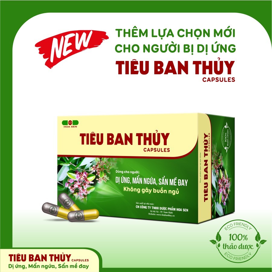 [Freeship extra] TIÊU BAN THỦY Capsules - Dị ứng, Mẩn ngứa, Sẩn mề đay (không gây buồn ngủ) (Hộp 10 vỉ x 10 viên nang)