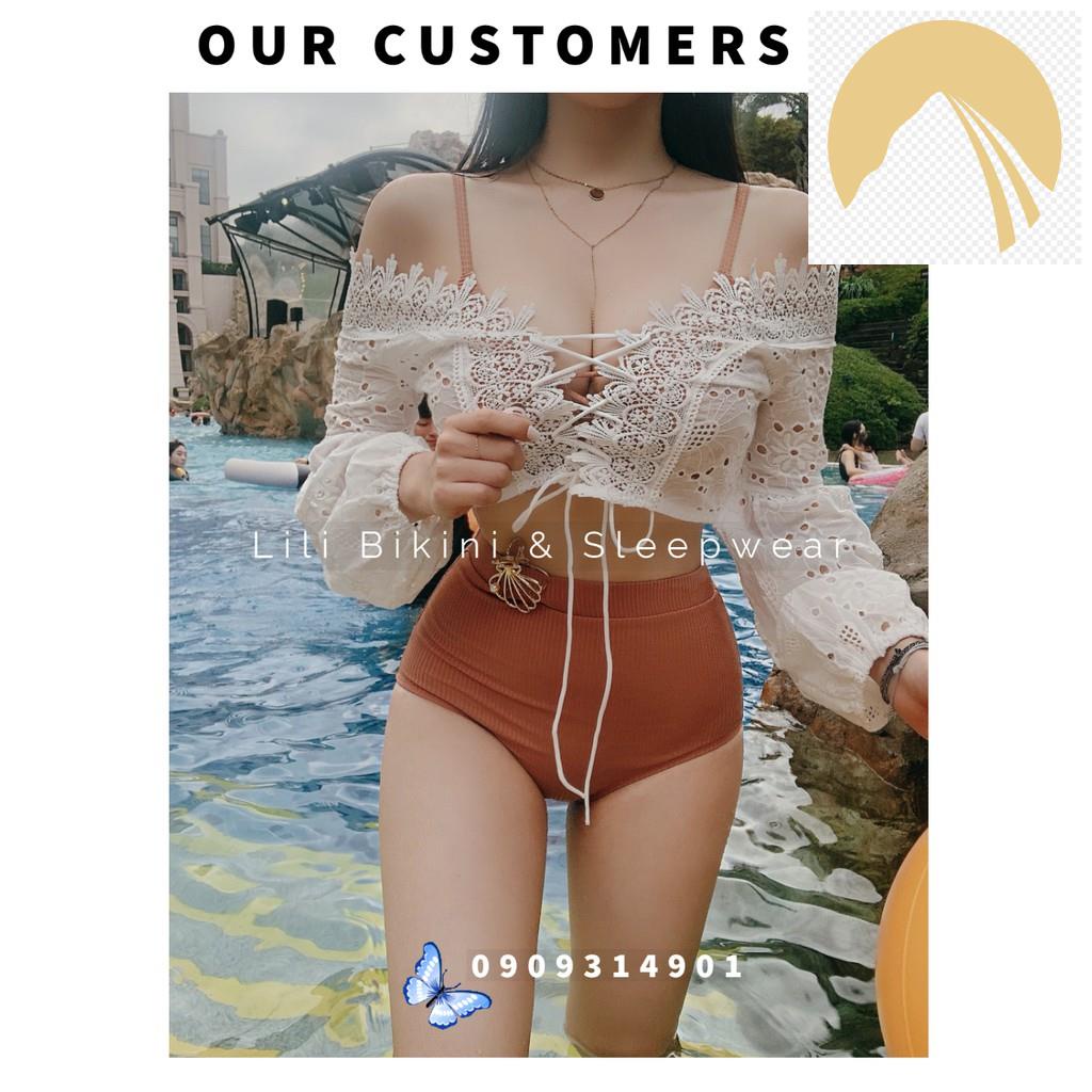 (Có lẻ áo ngoài, có big size) Bikini 2022 mẫu mới 3 mảnh kèm áo khoác đi biển đồ bơi đẹp sexy ren hoa