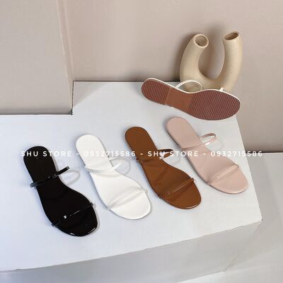 Shu Store | Dép đế bệt mũi tròn 2 quai ngang da bóng thời trang cho nữ