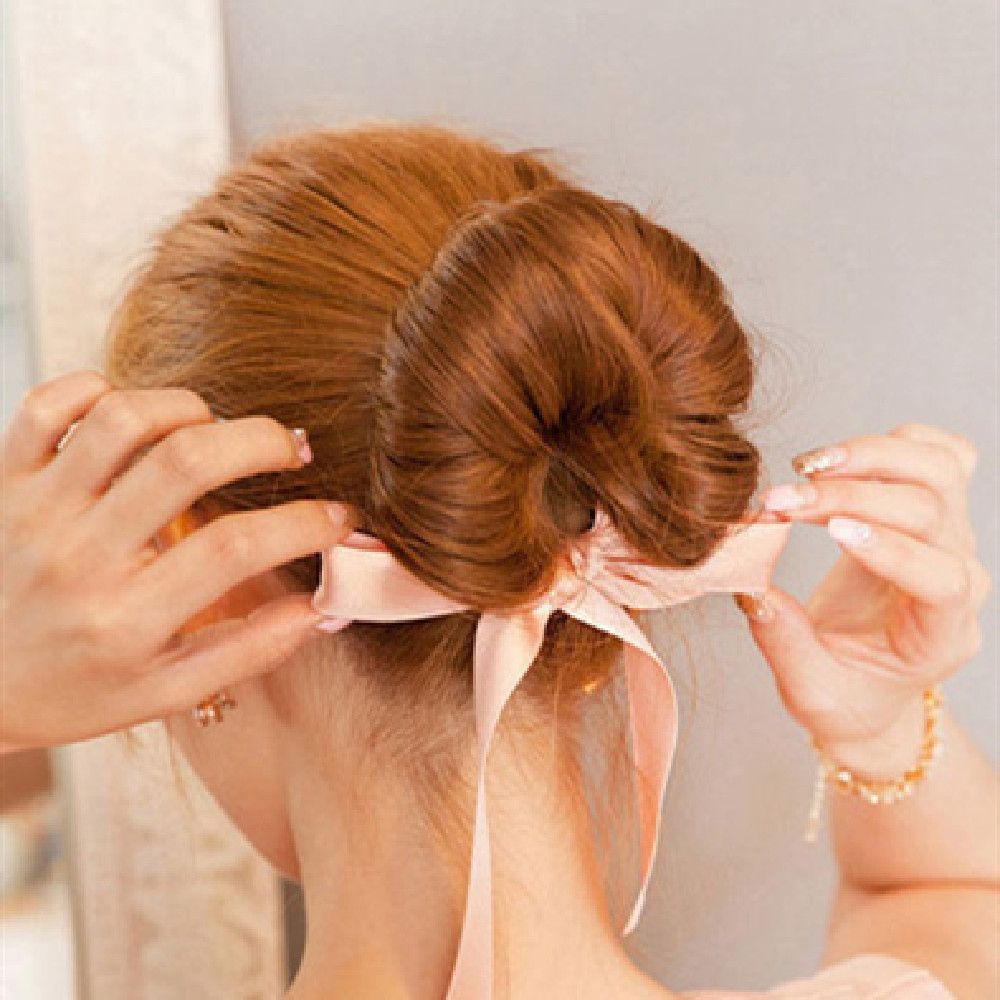 Dây cột tóc phối ruy băng 2 lớp cột nơ kiểu Hàn ngọt ngào