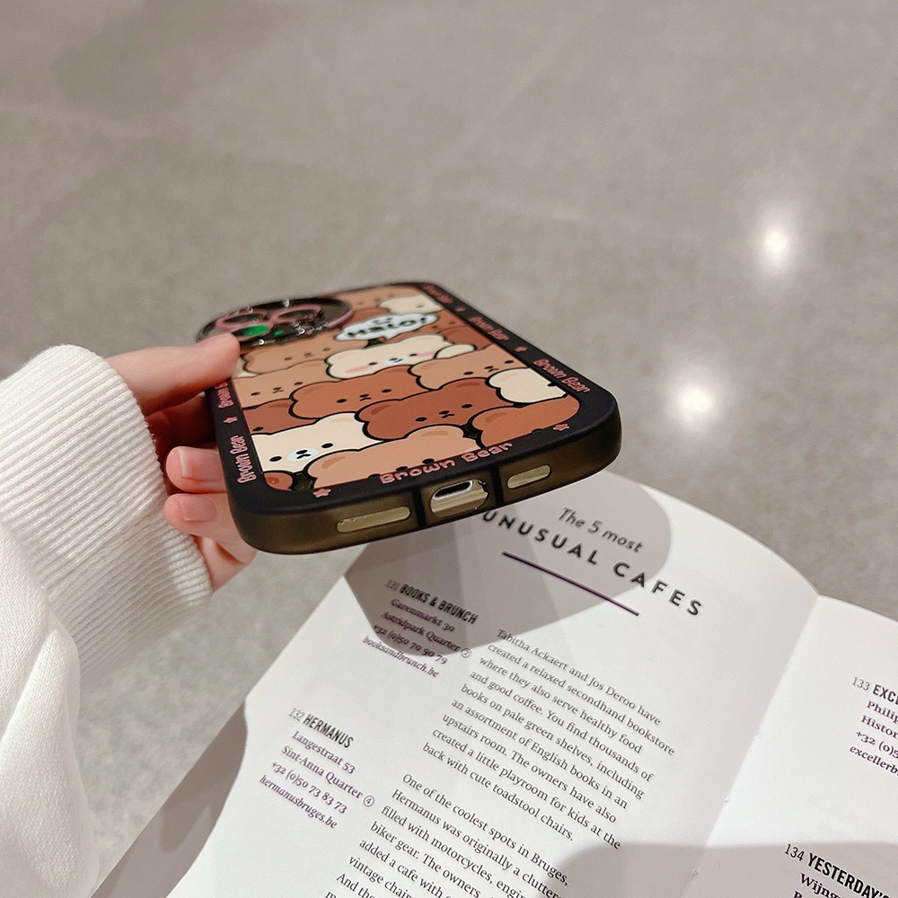 Ốp lưng cho iphone - Ốp in hình gấu cute, viền đen ko lo ố màu