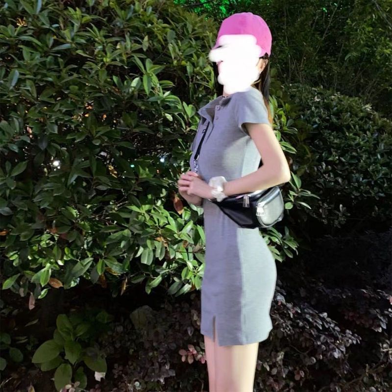 AMOI Đầm Ngắn Cổ Polo Xẻ Tà Dáng Ôm Thời Trang Mùa Hè Quyến Rũ Cho Nữ