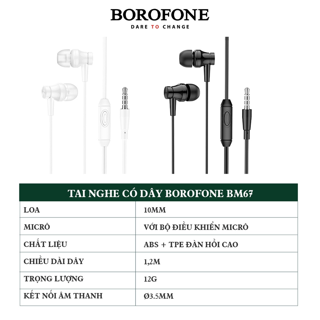 Tai nghe có dây BOROFONE BM67 1.2m âm thanh sống động - AK Mobile