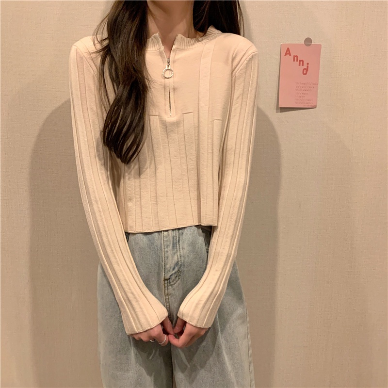 Áo len chui đầu cổ cao có khóa kéo màu sắc thời trang dành cho nữ