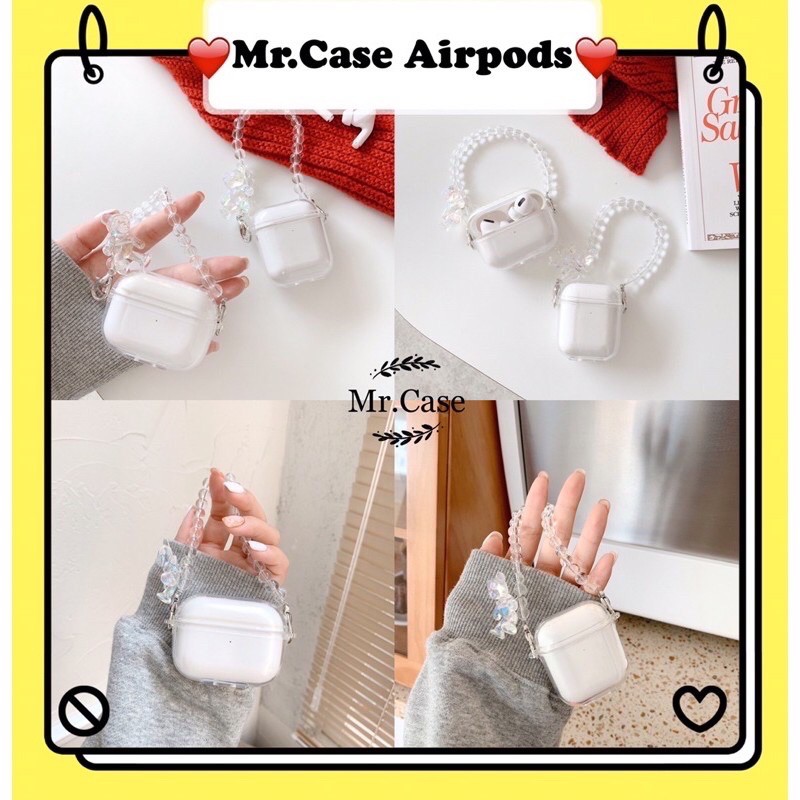 Case Airpods 1/2 Pro Vỏ Ốp Đựng Tai Nghe Dẻo Gấu Pha Lê Kèm Dây - Mr.Case