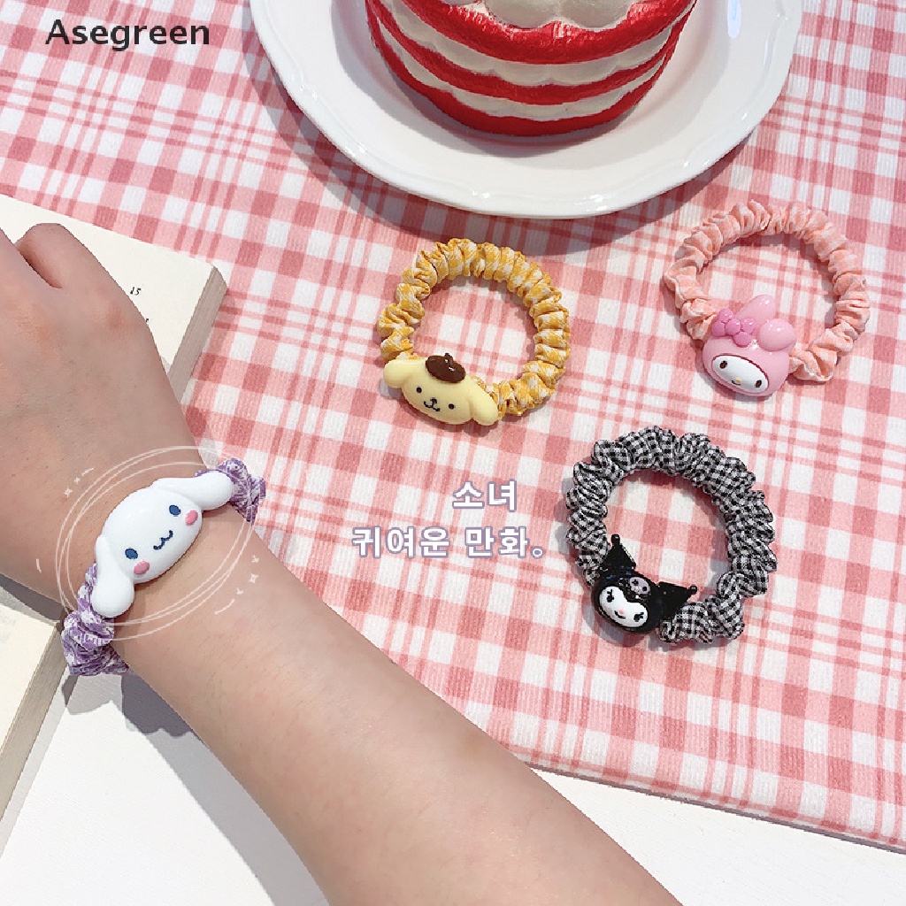 [Asegreen] Dây Buộc Tóc Đuôi Ngựa Cỡ Lớn Màu Kẹo Ngọt In Hình Hoạt Hình Cinnamon Dog Lattic Girl Maruko Dễ Thương