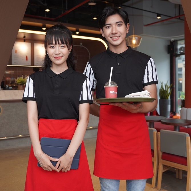 Tạp dề ngắn phục vụ cho Nam Nữ làm đồng phục,nhà hàng, quán cafe chất liệu kaki cotton cao cấp 2 lớp  sẵn hàng kèm video