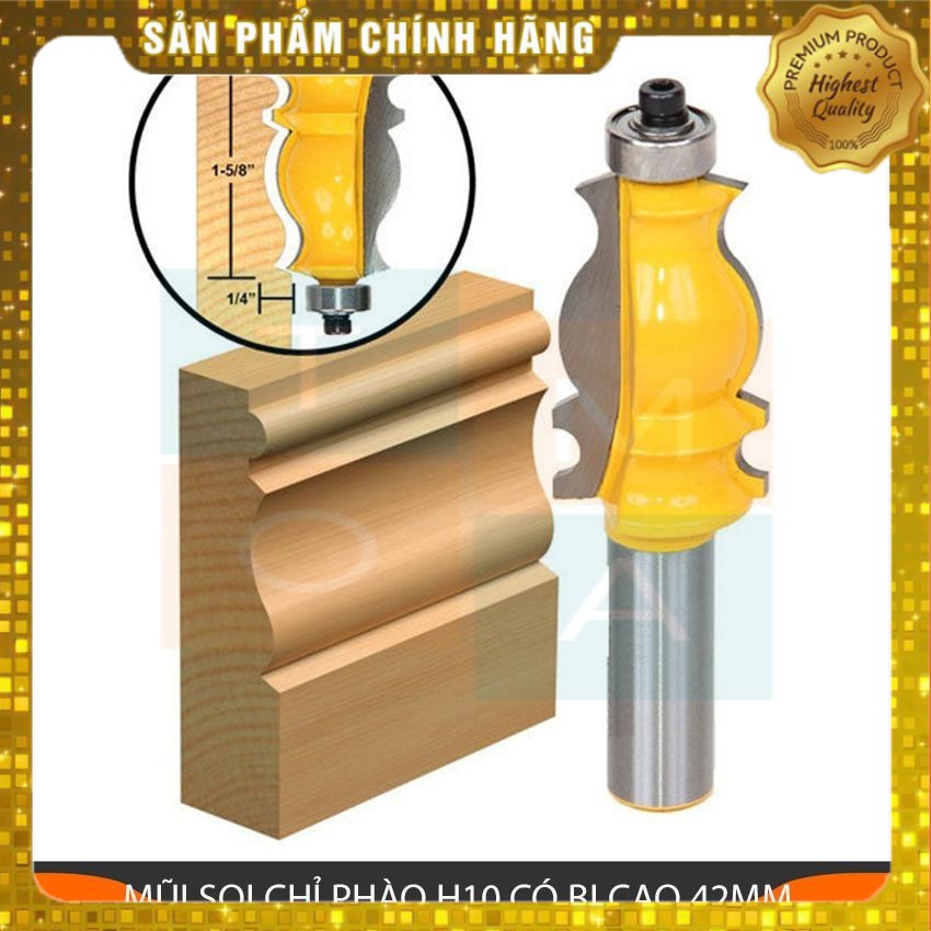 MŨI SOI CHỈ PHÀO H10 CÓ BI CAO 42MM - MŨI PHAY GỖ CỐT 12.7MM