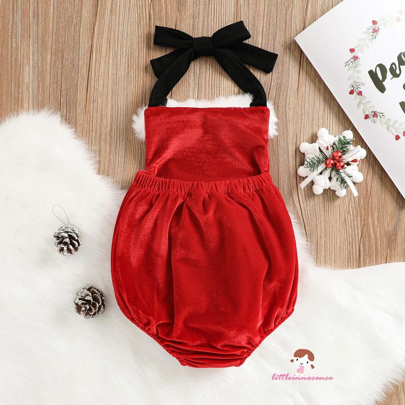 Bộ áo liền quần kèm dây thắt lưng họa tiết ông già noel dễ thương cho bé sơ sinh 7 tuổi