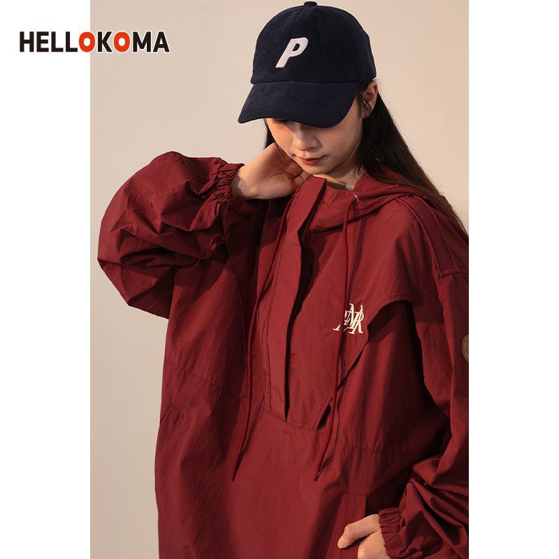 Áo Khoác Hoodie Chui Đầu Dáng Rộng Phối Dây Rút Kiểu Mỹ Cá
