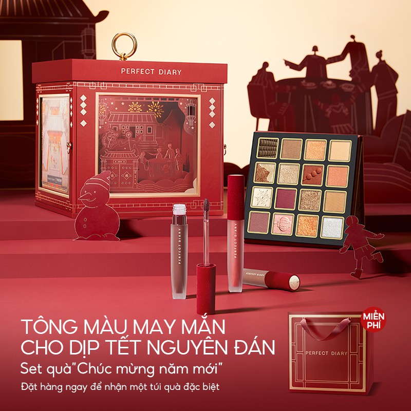 Hộp quà tặng trang điểm PERFECT DIARY 1 phấn mắt+3 son kem lì phiên bản giới hạn | BigBuy360 - bigbuy360.vn