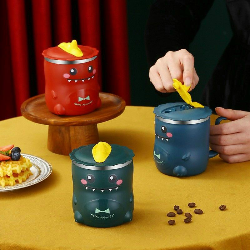 Cốc Giữ Nhiệt 2 Lớp Đa Năng 300ml, Có Vòi Hút Và Tay Cầm Chống Nóng, Với Hình Dáng Siêu Cute.