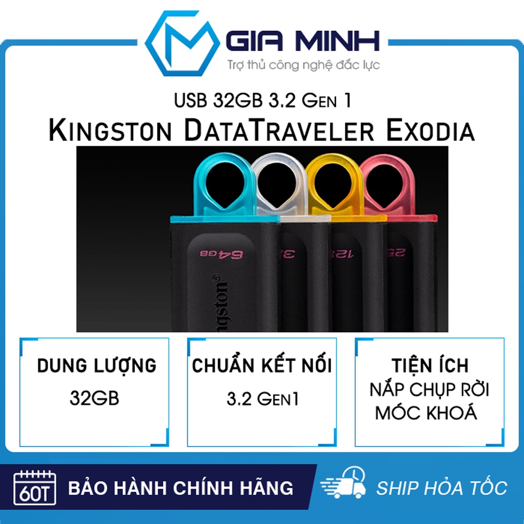 USB 32GB Kingston DataTraveler Exodia - Chuẩn Kết Nối 3.2 Gen1 - Hàng Chính Hãng , Bảo Hành 60 Tháng