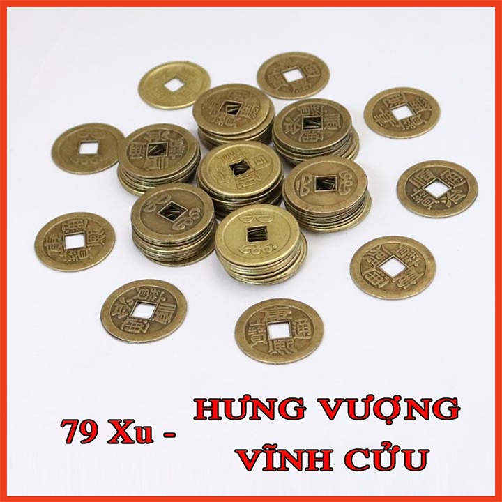 Tiền xu phong thủy bằng đồng size lớn hút tài lộc, đồng xu cổ không xi mạ