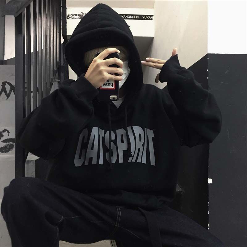 Áo hoodie, áo nỉ bông cotton in chữ CASPIRIT forrm rộng unisex