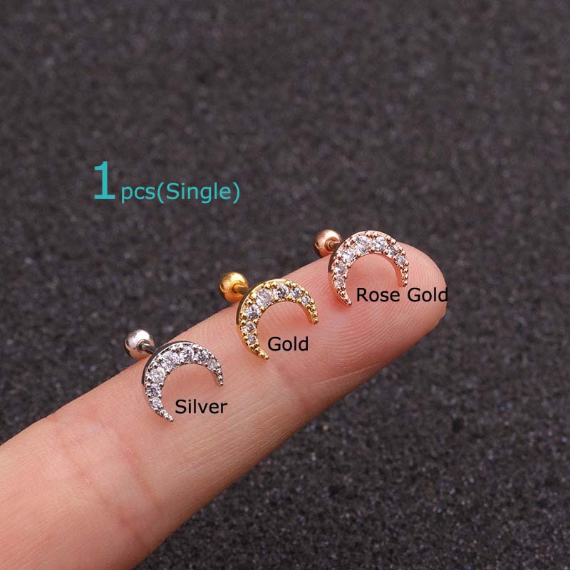 1 Khuyên Tai Hình Mặt Trăng Nhỏ Dài 6mm 20g