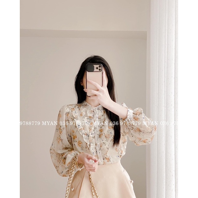 Áo sơ mi nữ tay dài RUBY HOUSE chất liệu tơ hoa nhí mã A63