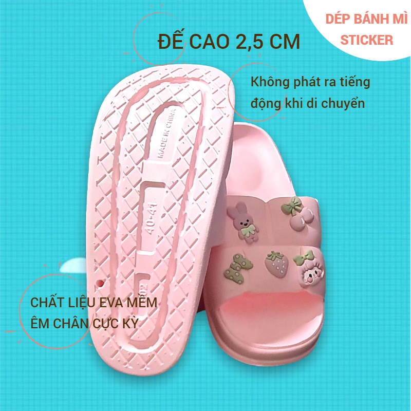 Dép bánh mì nữ quai ngang, hình thỏ, dép lê nữ, cao 2,5cm, phao, khổng lồ, dễ thương, sticker, hình, EVA, êm chân