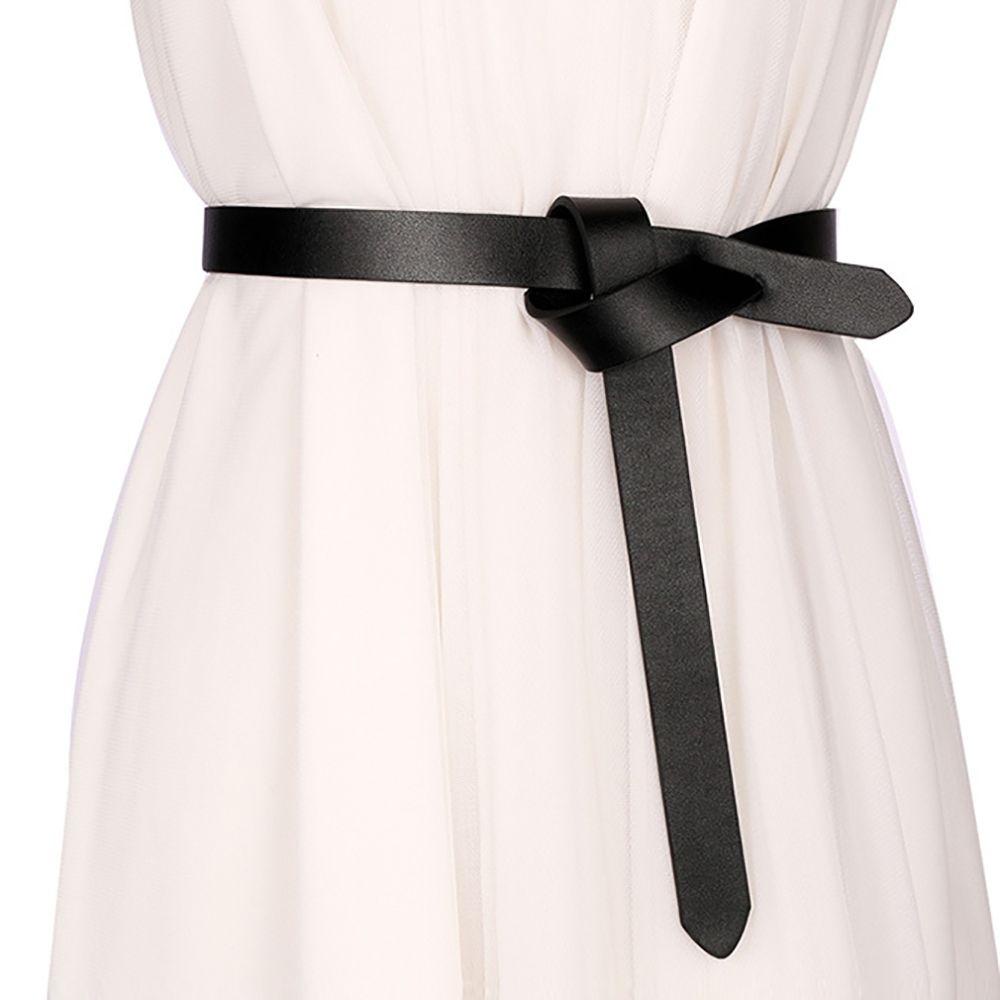 Dây Thắt Lưng Da PU Màu Đen Có Thể Điều Chỉnh Thắt Nút Thời Trang