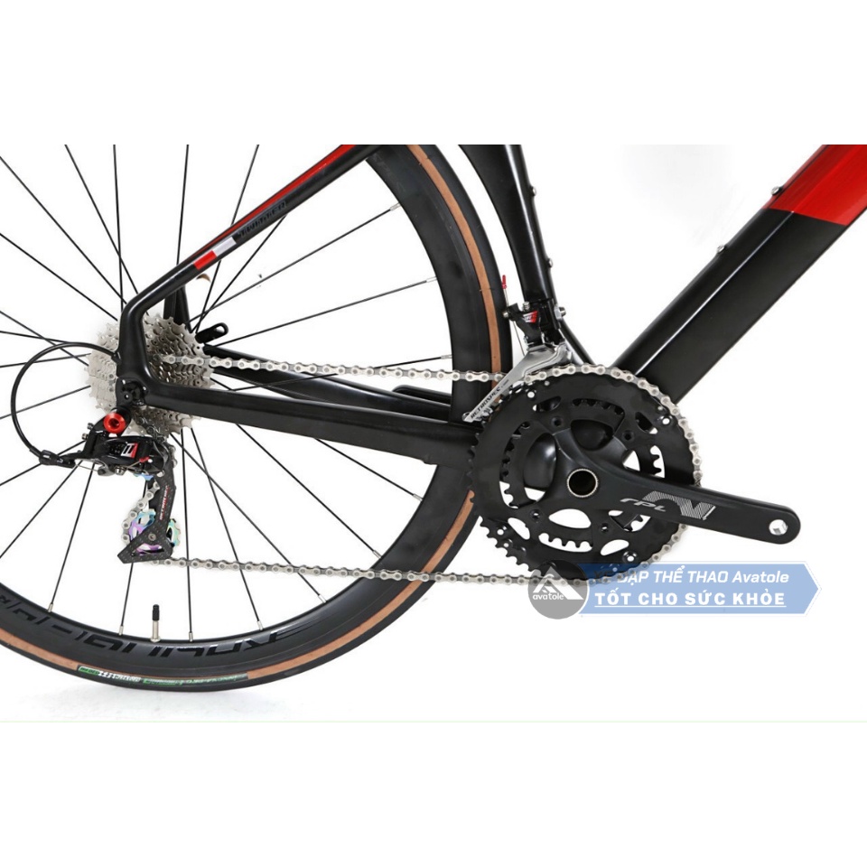 Xe đạp đua Twitter CYCLONE pro 2021, Khung sườn Carbon Nano (EPS Technology), Bộ truyền động Retropec 22speed,Màu đỏ đen