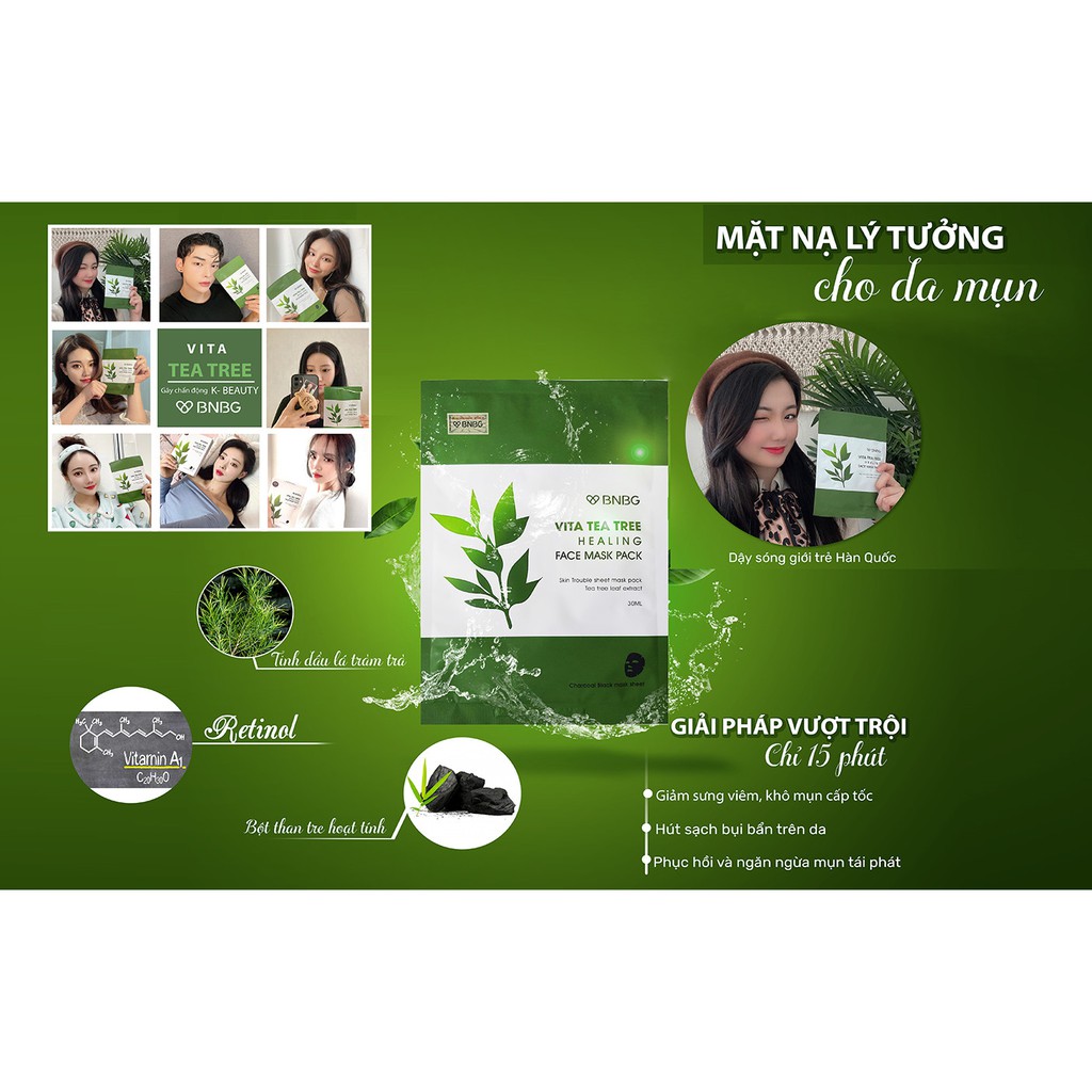 Mặt Nạ BNBG Vita Tea Tree Healing Face Mask Pack Thải Độc Da Giảm Mụn 30ml