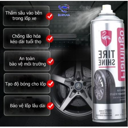 Bình Xịt Dưỡng Bóng Vỏ Lốp Oto – Phục Hồi Nhựa Đen FLAMINGO F010 500Ml