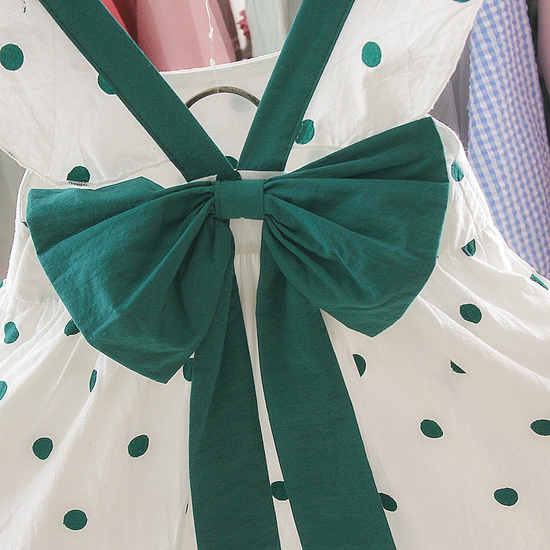 Váy đầm cột nơ xinh xắn tay bèo chấm bi dễ thương cho bé từ sơ sinh đến 12kg V36