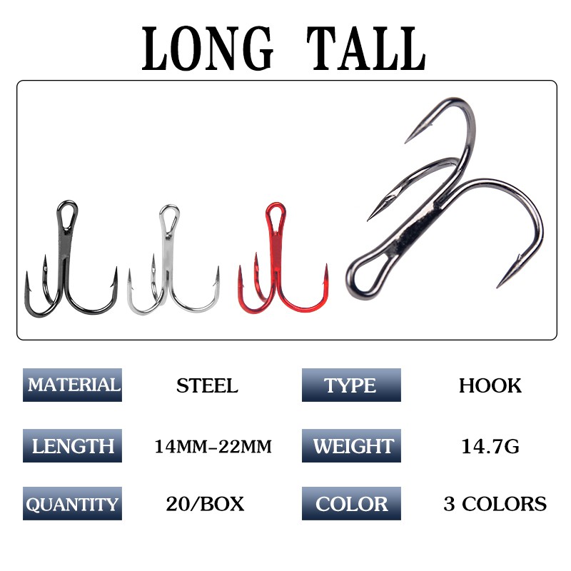 Hộp 20 Móc Câu Cá Bằng Thép Carbon Thiết Kế Cao Cấp Nhiều Kích Thước 2/ 4/ 6/ 8 Tuỳ Chọn