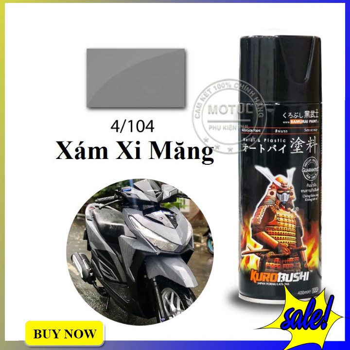 Combo 4 sơn xịt Samurai màu xám (gồm 4/104 - UCH210 - 2/102 - K1K - Giấy nhám P800)