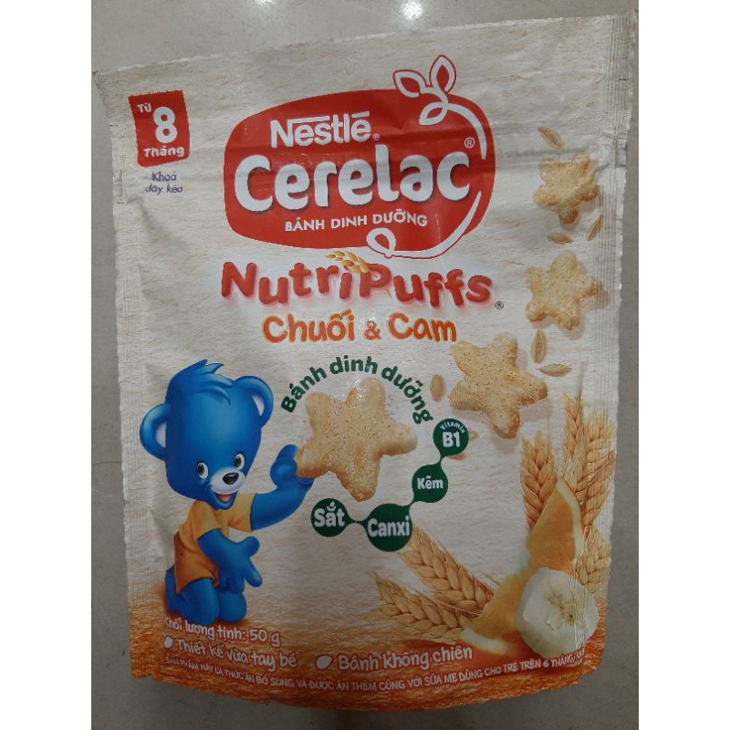 Bánh ăn dặm Nestle CERELAC Nutripuffs vị dâu và chuối 50g (Từ 8 tháng)