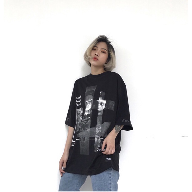 Áo phông đen Anthrophobia unisex siêu chất tay lỡ dáng xuông
