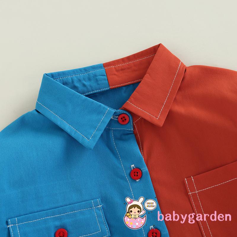 Áo Sơ Mi Tay Dài Cài Khuy Màu Sắc Tương Phản Phối Túi Thời Trang Mùa Thu Cho Bé 2-7 Tuổi