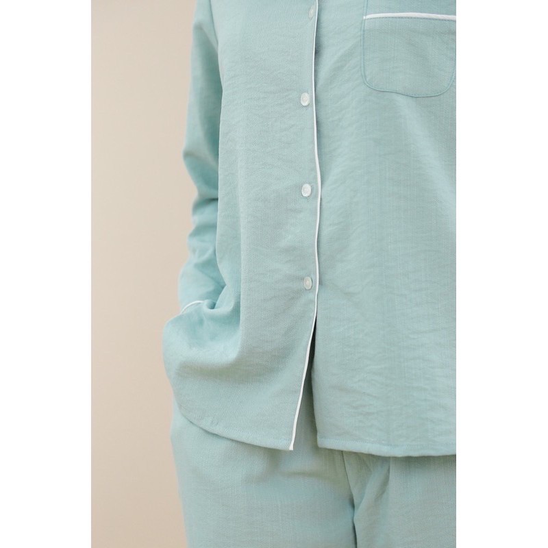 Bộ pijama mặc nhà dài tay MOMOJAMA chất liệu đũi xước - 3 màu trơn - M1920