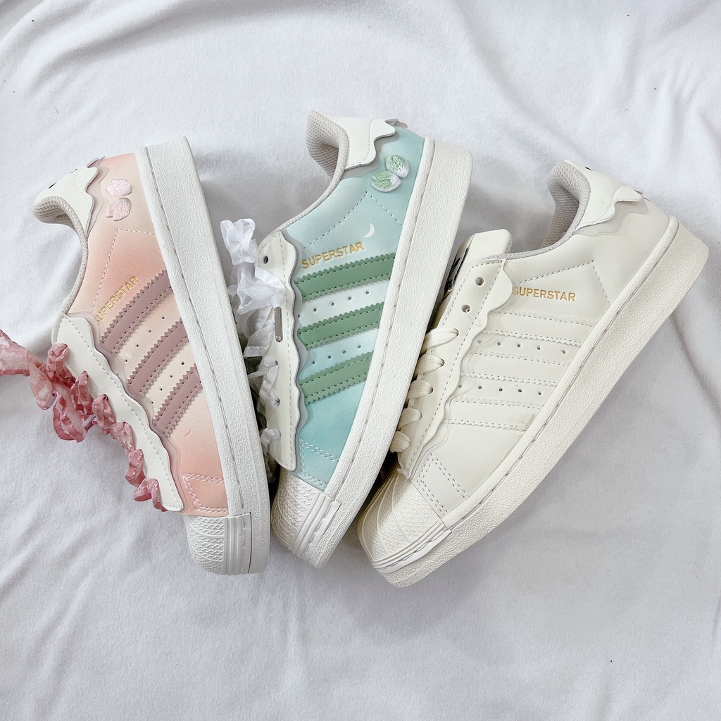Giày adidas 3 sọc Hồng Kem superstar, giầy sneaker Das sò màu Hồng + Xanh siêu hot 2022 bản SC FullBoxBill