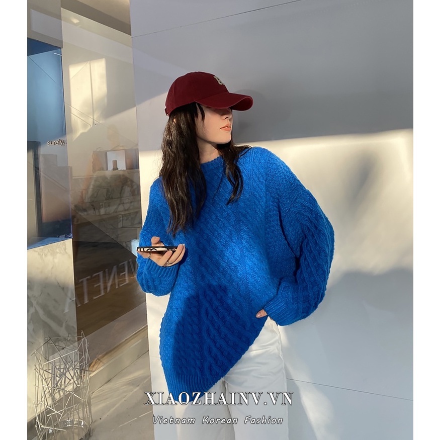 DUNEA Áo Sweater Dệt Kim Dáng Rộng Màu Xanh Dương Phong Cách Hàn Quốc Cho Nữ