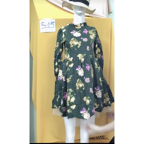 đầm babydoll hoa xanh vintge vải xô size S.S15