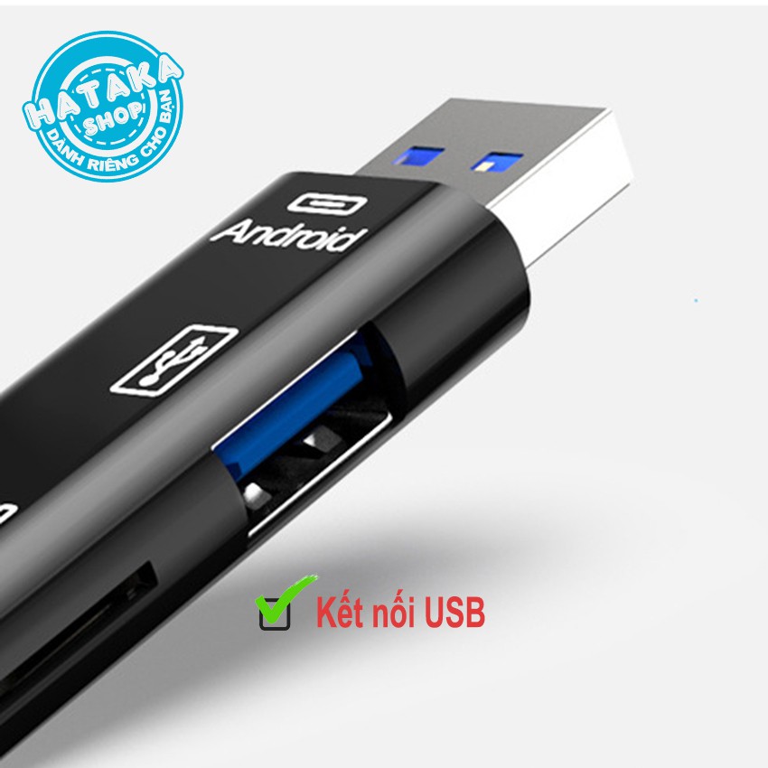 Đầu đọc thẻ nhớ đa năng dành cho điện thoại, máy tính, 3 cổng kết nối USB, MicroUSB, TYPE-C, 2 cổng dữ liệu USB, TF