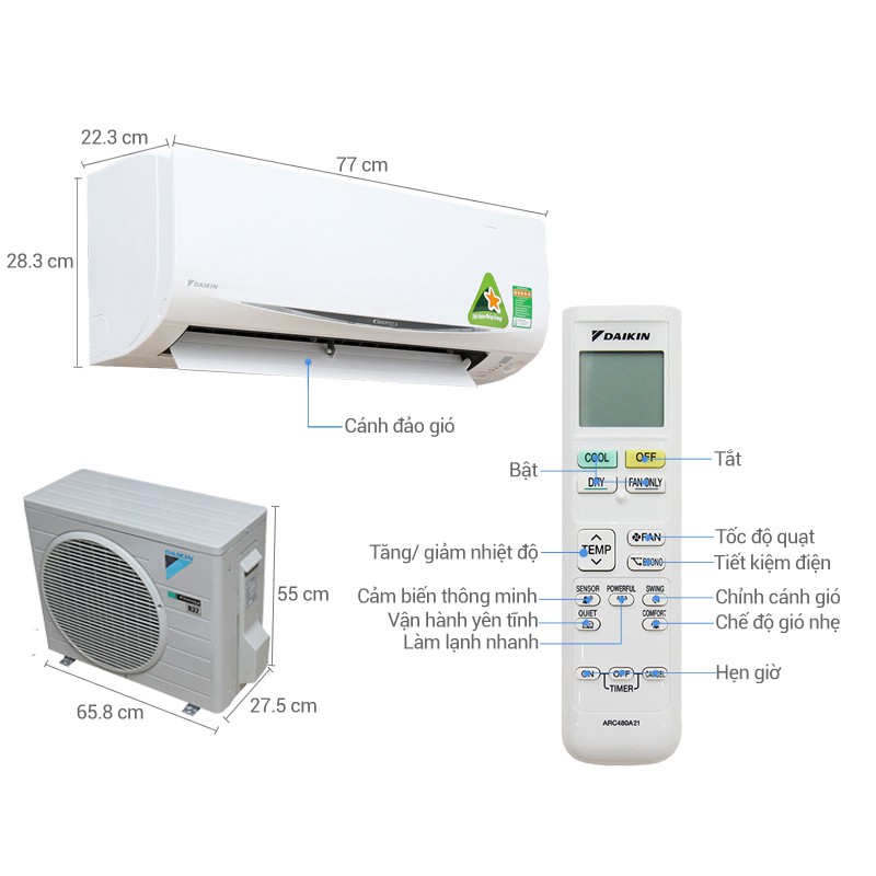 ĐIỀU KHIỂN ĐIỀU HÒA DAIKIN ARC480A21 (HÀNG CHÍNH HÃNG)