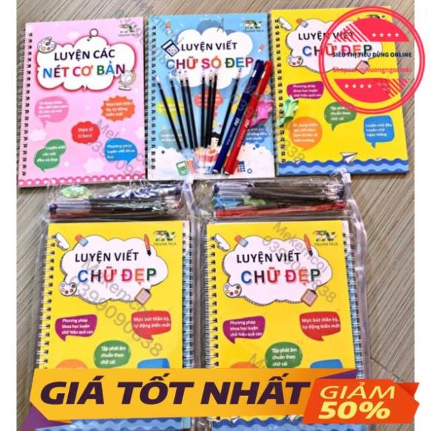 Luyện Viết Chữ Tiếng Việt, Luyện Nét chữ Số Đẹp 3 quyển Kèm 2 Bút 8 ngòi 2 Cá Heo Định Hình Bay mực