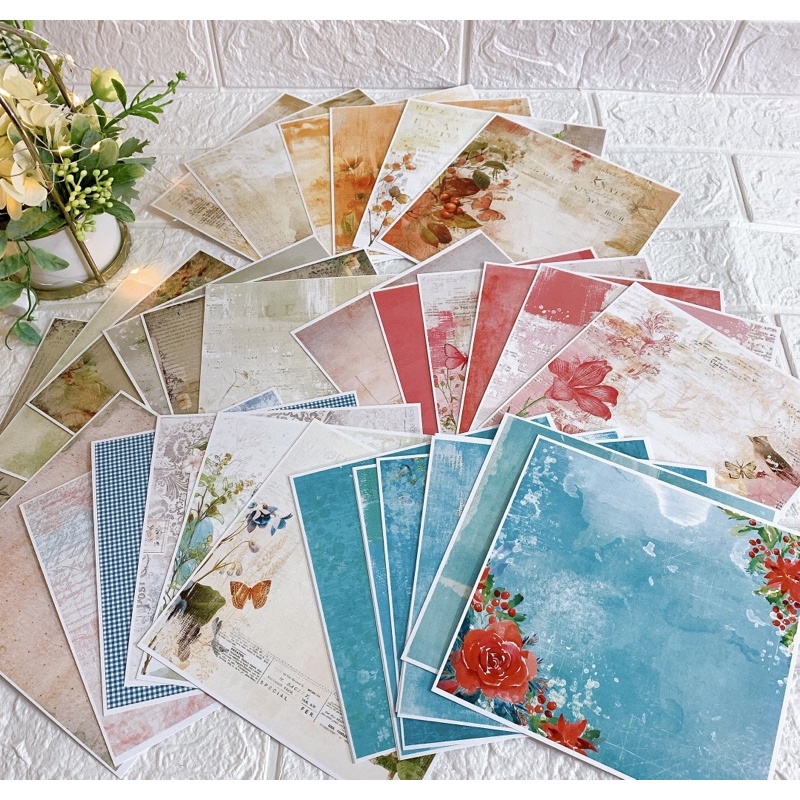 Giấy nền hoạ tiết size 15cmx15cm chủ đề Vintage định lượng 250gsm
