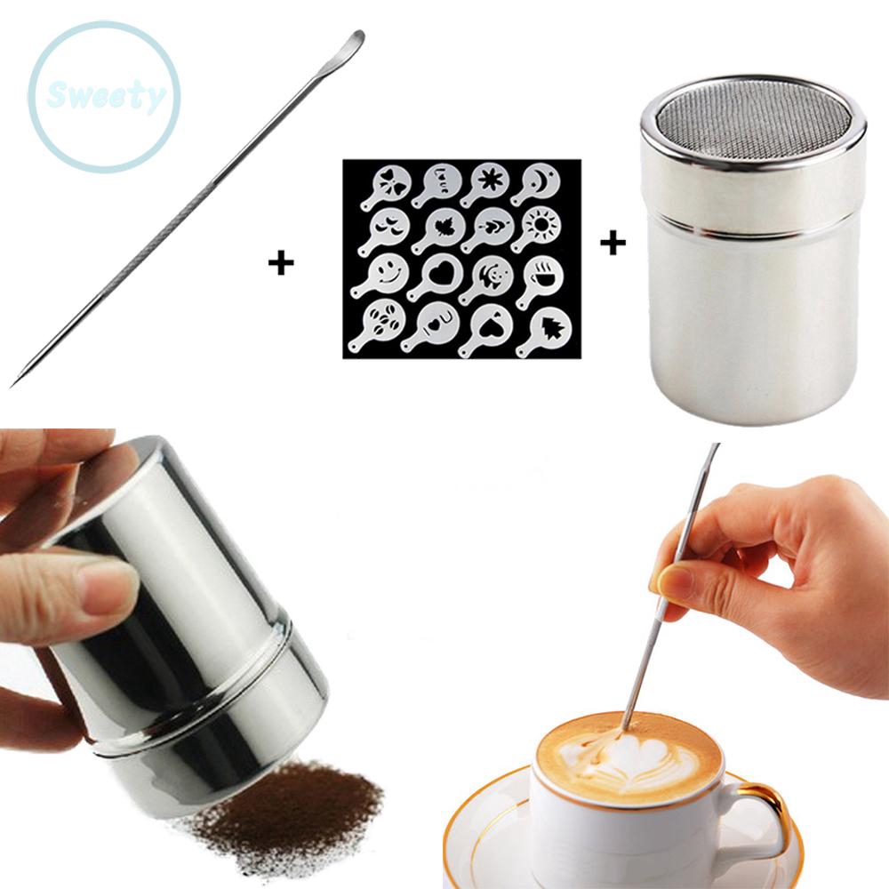 Bộ dụng cụ tạo hình cà phê latte thay thế gồm khuôn tạo bọt cà phê và kim vẽ bằng thép không gỉ
