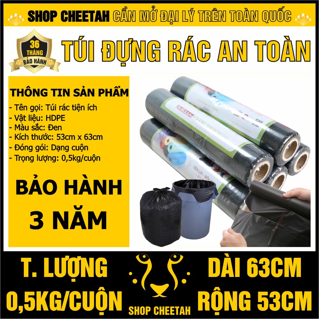 (53cm x 63cm x 0,5kg) – Túi đựng rác An toàn  – Túi đựng rác tiện ích HDPE – Màu đen – Túi dày và sạch không mùi