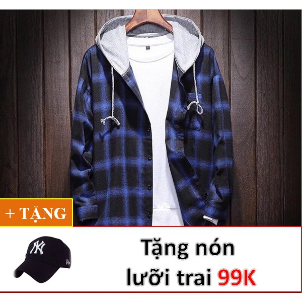 ÁO KHOÁC SƠMI UNISEX CAO CẤP SỌC CARO PHỐI NÓN +TẶNG KÈM LƯỠI TRAI CAO CẤP | BigBuy360 - bigbuy360.vn